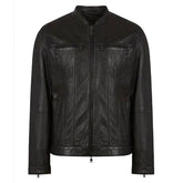 Men's Quilted Stitched Biker Black Pure Sheepskin Leather Jacket